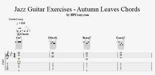 Jazz Guitar Exercises - Autumn Leaves Chords - Tabs & Backing Track