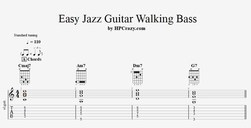Easy Jazz Guitar Walking Bass - Tabs & Backing Track