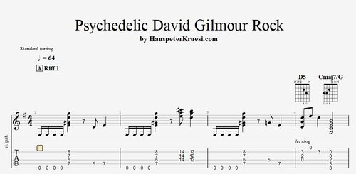 Psychedelic David Gilmour Rock Riffs - Tabs & Backing Track