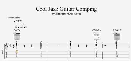 Cool Jazz Guitar Comping - Tabs & Backing Track