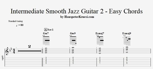 Intermediate Smooth Jazz Guitar ( Easy Chords ) - Tabs & Backing Track